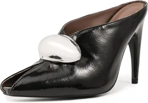 Kluolandi Peep Toe Heeled Mules for Women Sexy High Heels Slip On Mule Heels with Metallic Detail Open Toe Mules