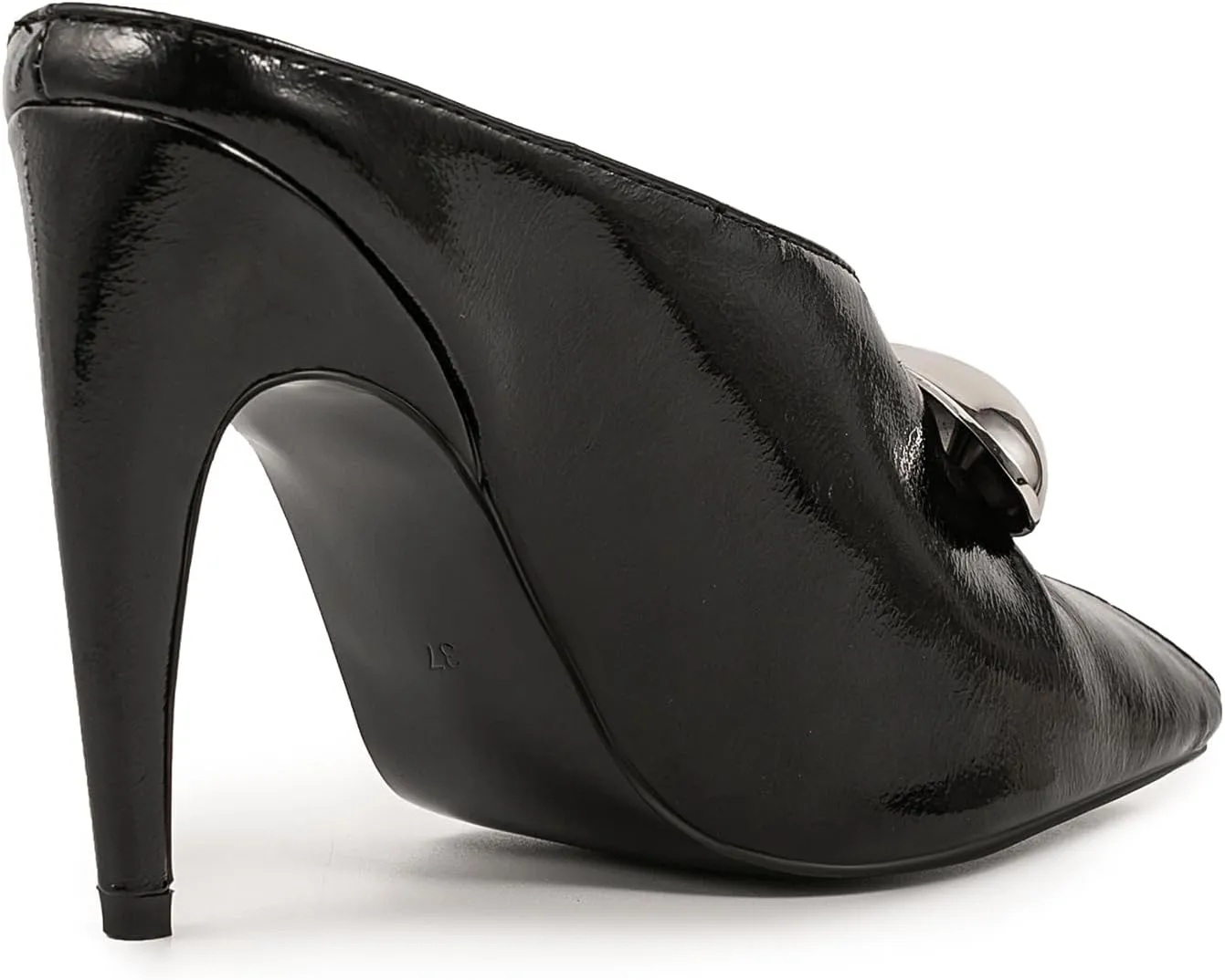 Kluolandi Peep Toe Heeled Mules for Women Sexy High Heels Slip On Mule Heels with Metallic Detail Open Toe Mules
