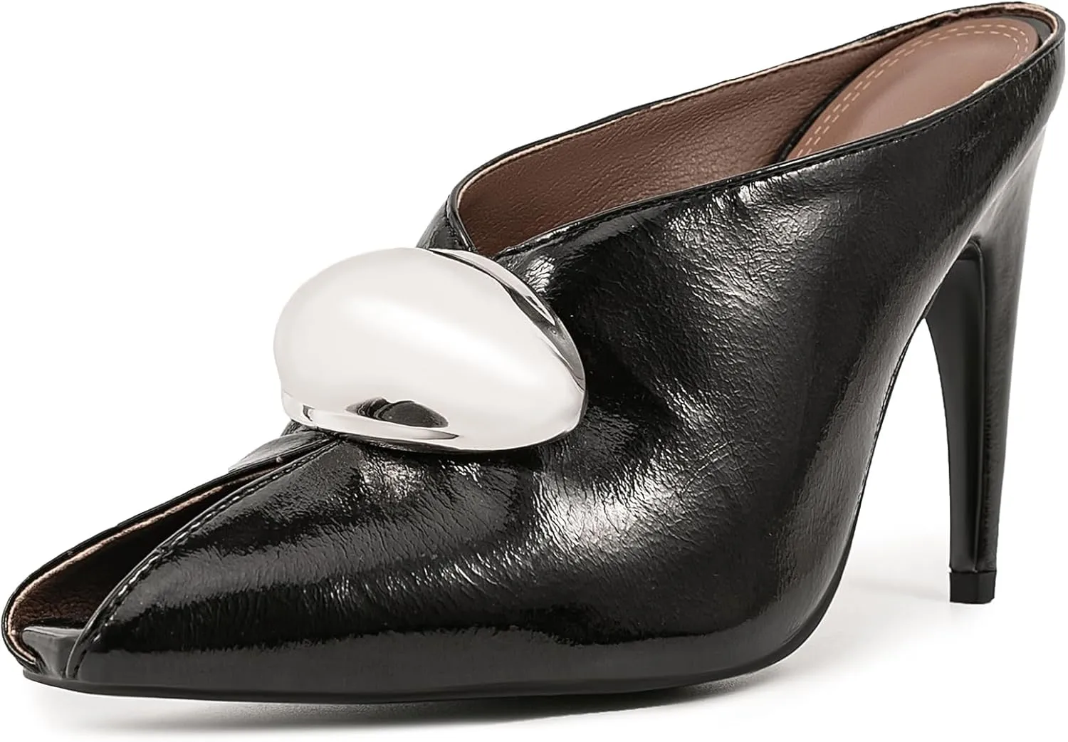 Kluolandi Peep Toe Heeled Mules for Women Sexy High Heels Slip On Mule Heels with Metallic Detail Open Toe Mules
