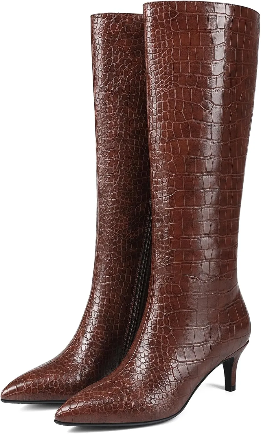 Knee High Boots Women Stiletto Heel Pointed Toe Tall Boot for Women Faux Crocodile Boots Side Zipper Fashion Long Boots