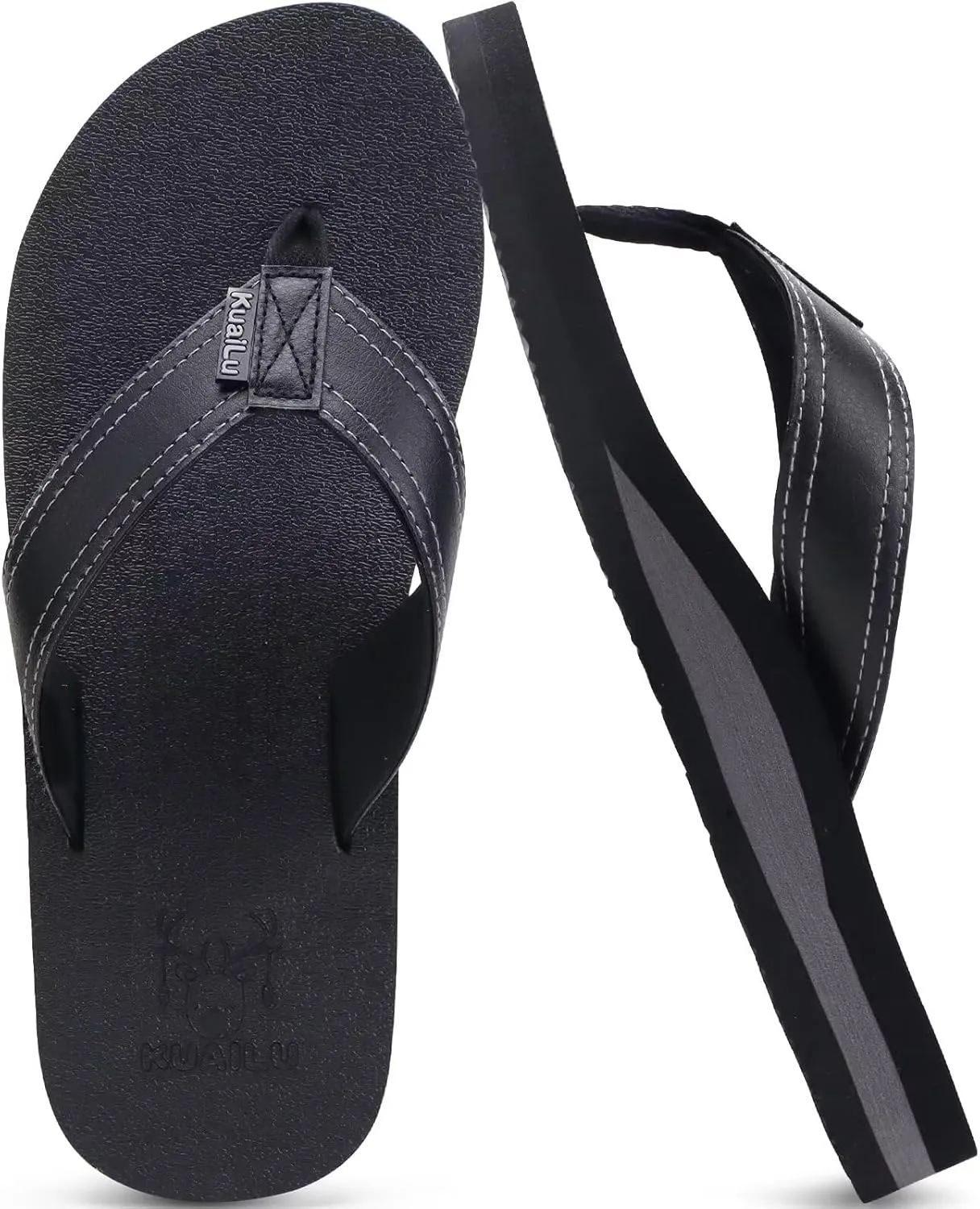 KuaiLu Men's Yoga Mat Leather Flip Flops with Arch Support Comfortable Cushion Walking Thong Sandals Slip On Indoor Outdoor