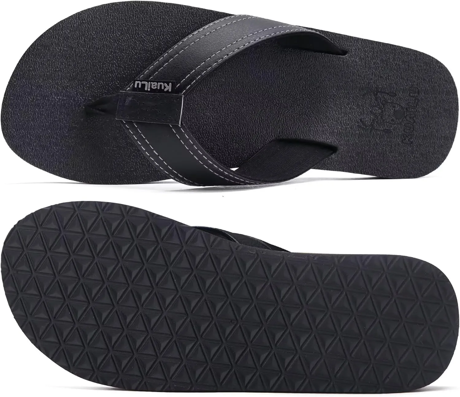 KuaiLu Men's Yoga Mat Leather Flip Flops with Arch Support Comfortable Cushion Walking Thong Sandals Slip On Indoor Outdoor
