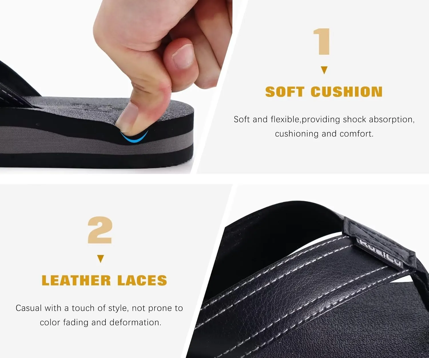 KuaiLu Men's Yoga Mat Leather Flip Flops with Arch Support Comfortable Cushion Walking Thong Sandals Slip On Indoor Outdoor