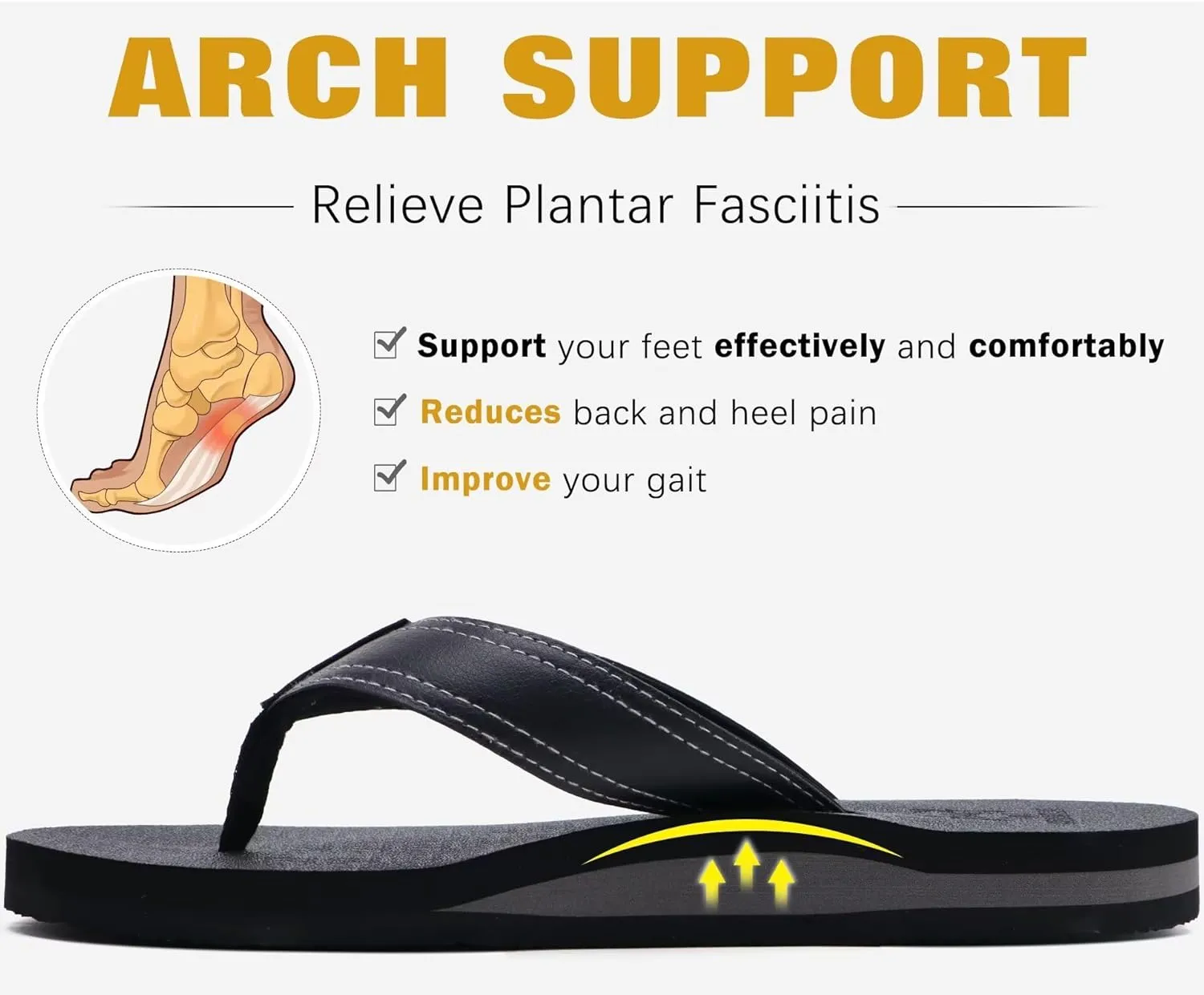 KuaiLu Men's Yoga Mat Leather Flip Flops with Arch Support Comfortable Cushion Walking Thong Sandals Slip On Indoor Outdoor