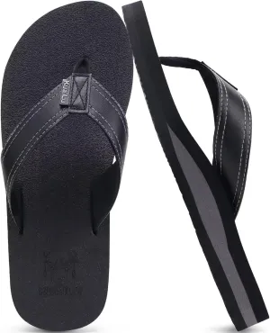 KuaiLu Men's Yoga Mat Leather Flip Flops with Arch Support Comfortable Cushion Walking Thong Sandals Slip On Indoor Outdoor