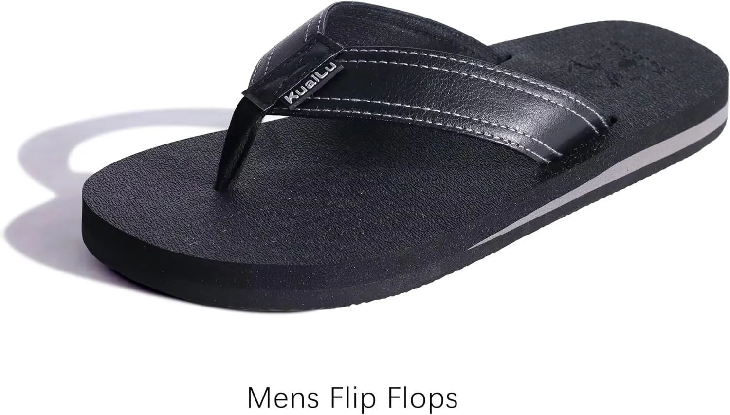 KuaiLu Men's Yoga Mat Leather Flip Flops with Arch Support Comfortable Cushion Walking Thong Sandals Slip On Indoor Outdoor