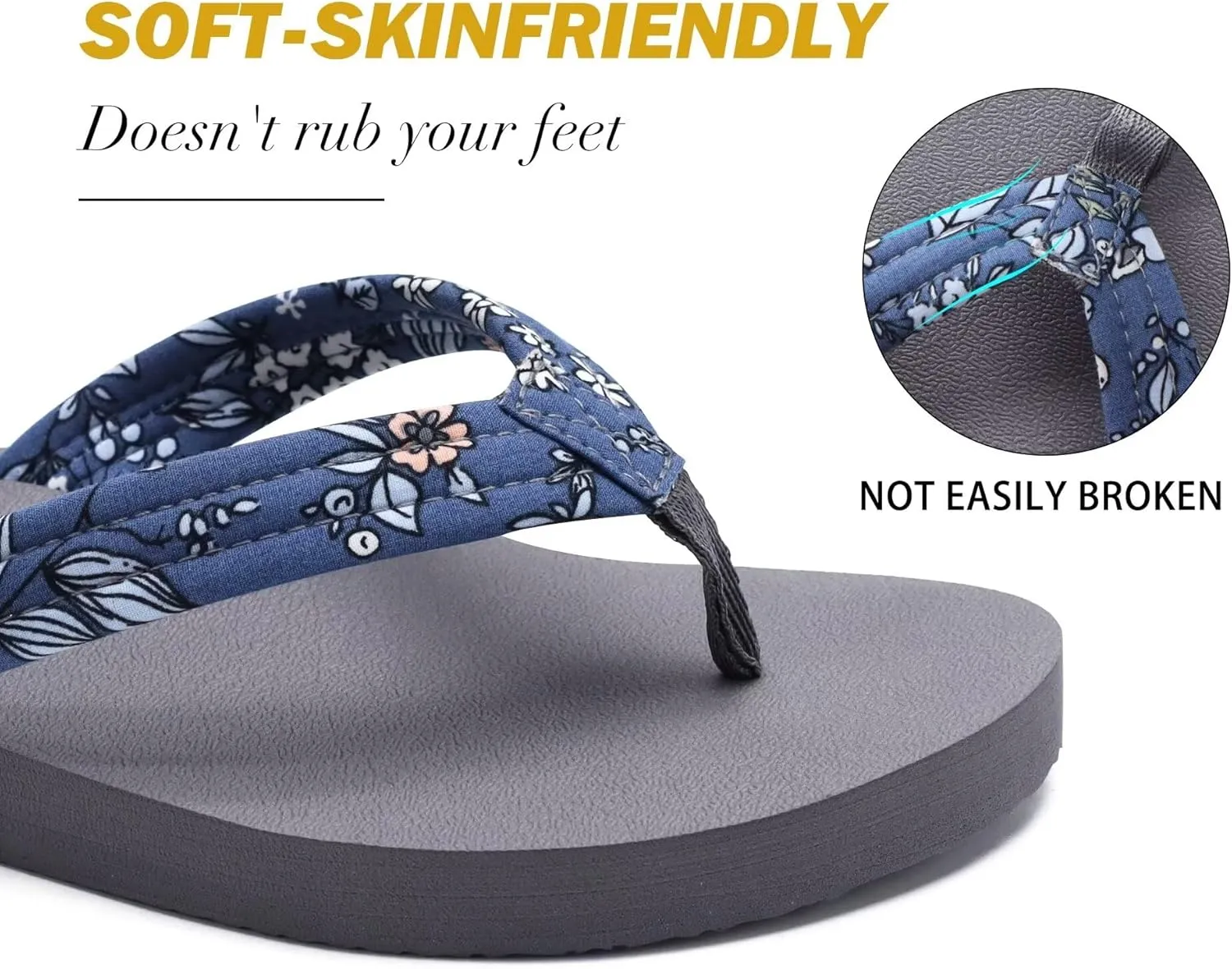 KuaiLu Womens Arch Support Flip Flops Ladies Comfort Lightweight Soft Yoga Mat Cushion Walking Thong Sandals