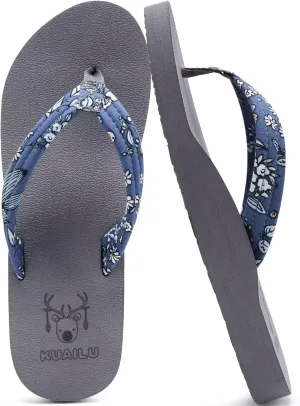 KuaiLu Womens Arch Support Flip Flops Ladies Comfort Lightweight Soft Yoga Mat Cushion Walking Thong Sandals
