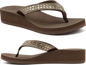 KuaiLu Womens Dressy Rhinestone Platform Flip Flops Trendy Comfortable Arch Support Cushion Walking Thong Sandals Yoga Foam Low Wedge Slippers Summer Pool Beach