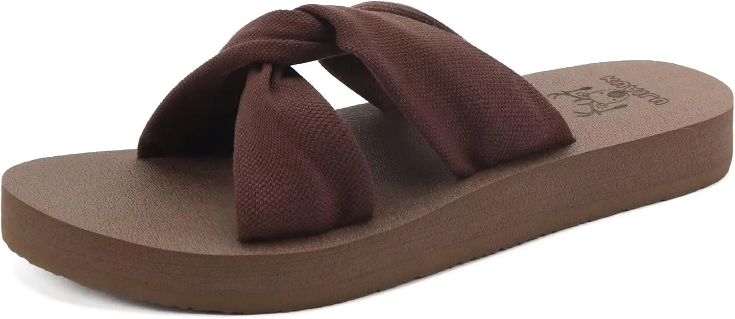 KuaiLu Womens Dressy Sandals with Arch Support Yoga Mat Comfortable Cushion Walking Criss Cross Slides Summer Beach Slip On Indoor Outdoor Slippers