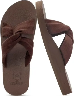 KuaiLu Womens Dressy Sandals with Arch Support Yoga Mat Comfortable Cushion Walking Criss Cross Slides Summer Beach Slip On Indoor Outdoor Slippers