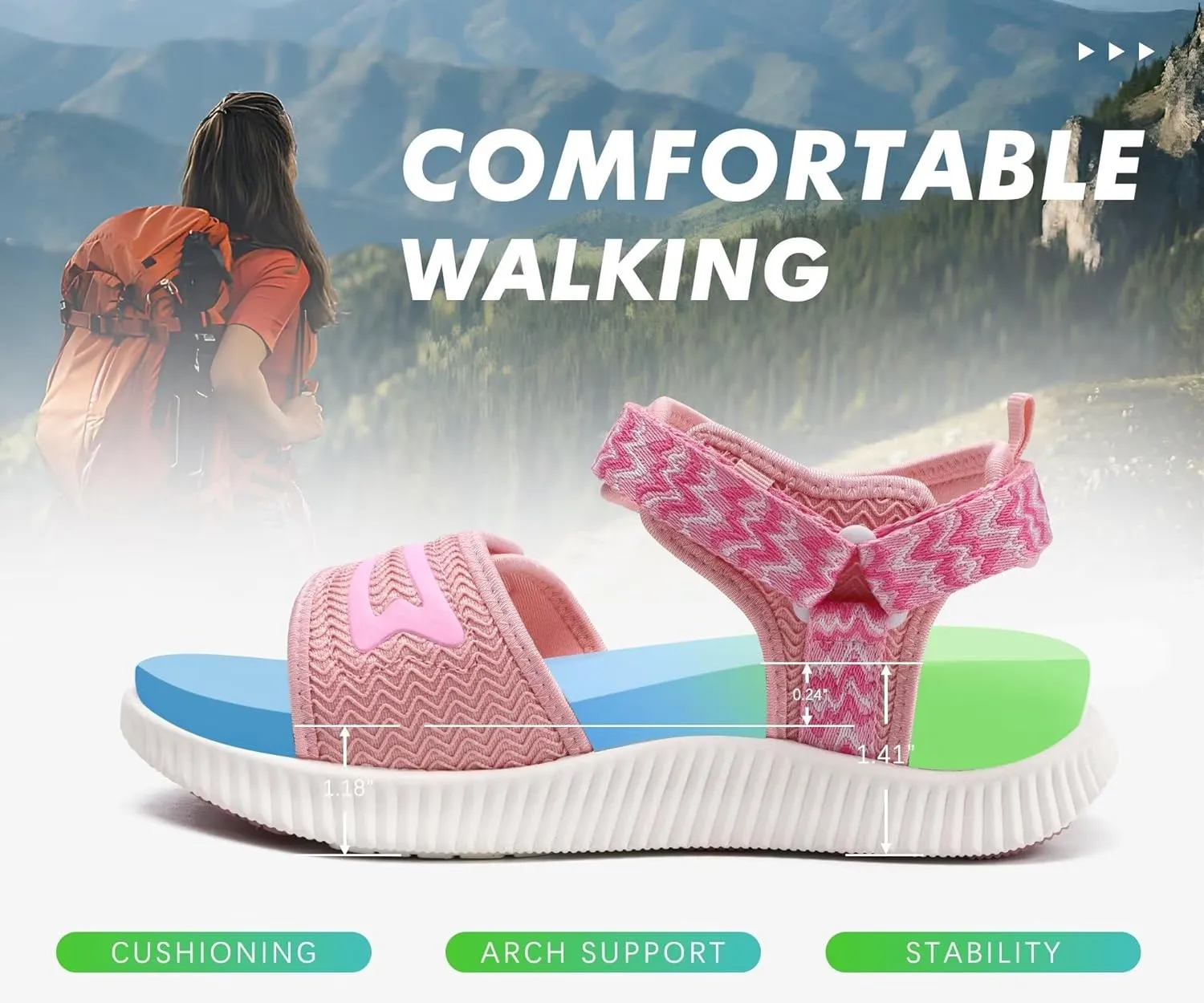 KuaiLu Womens Orthopedic Walking Sandals Ladies Recovery Sport Thick Athletic Cushion Outdoor Hiking Water Sandles Adjustable Strap Sandals with Comfortable Plantar Fasciitis Arch Support