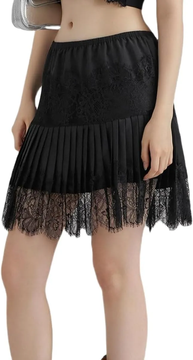 Lace Skirts, Y2K Lace Skirts for Women with Ruffle Floral, Widened Low Waist Layered Slip Skirt S-3XL