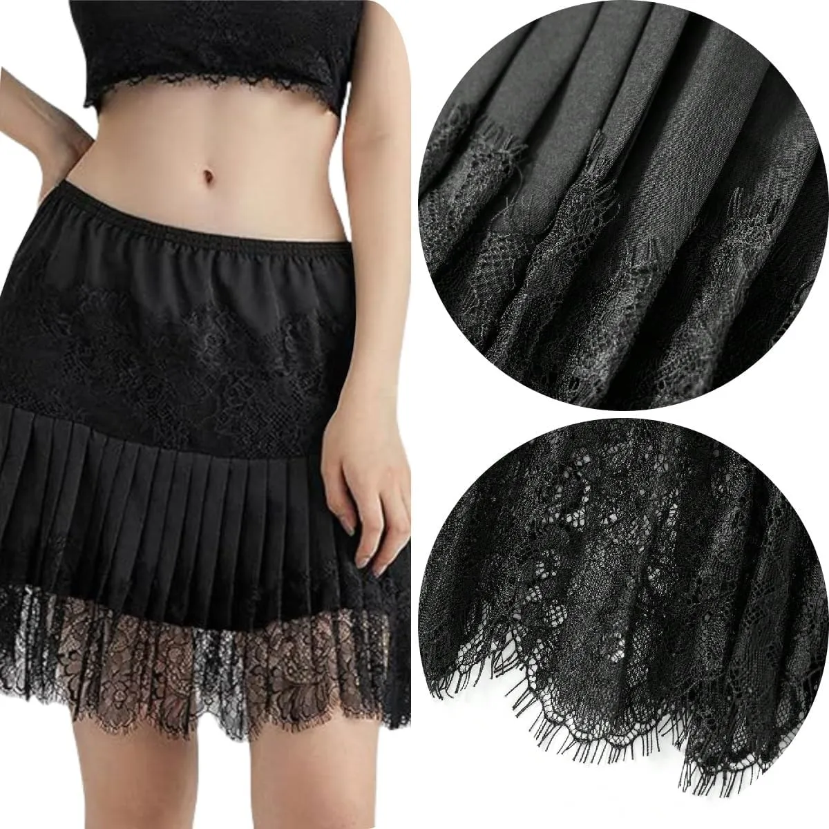 Lace Skirts, Y2K Lace Skirts for Women with Ruffle Floral, Widened Low Waist Layered Slip Skirt S-3XL