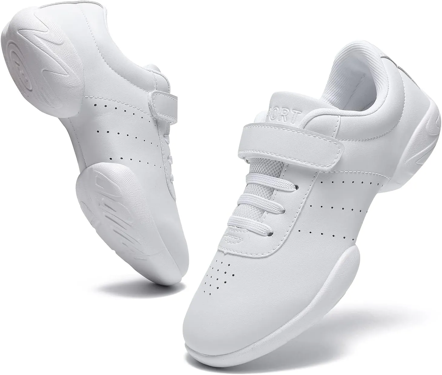 LANDHIKER Girls Cheer Shoes White Cheerleading Shoes Dance Athletic Training Tennis Breathable Youth Dancing Lightweight Competition Comfortable Cheer Sneakers