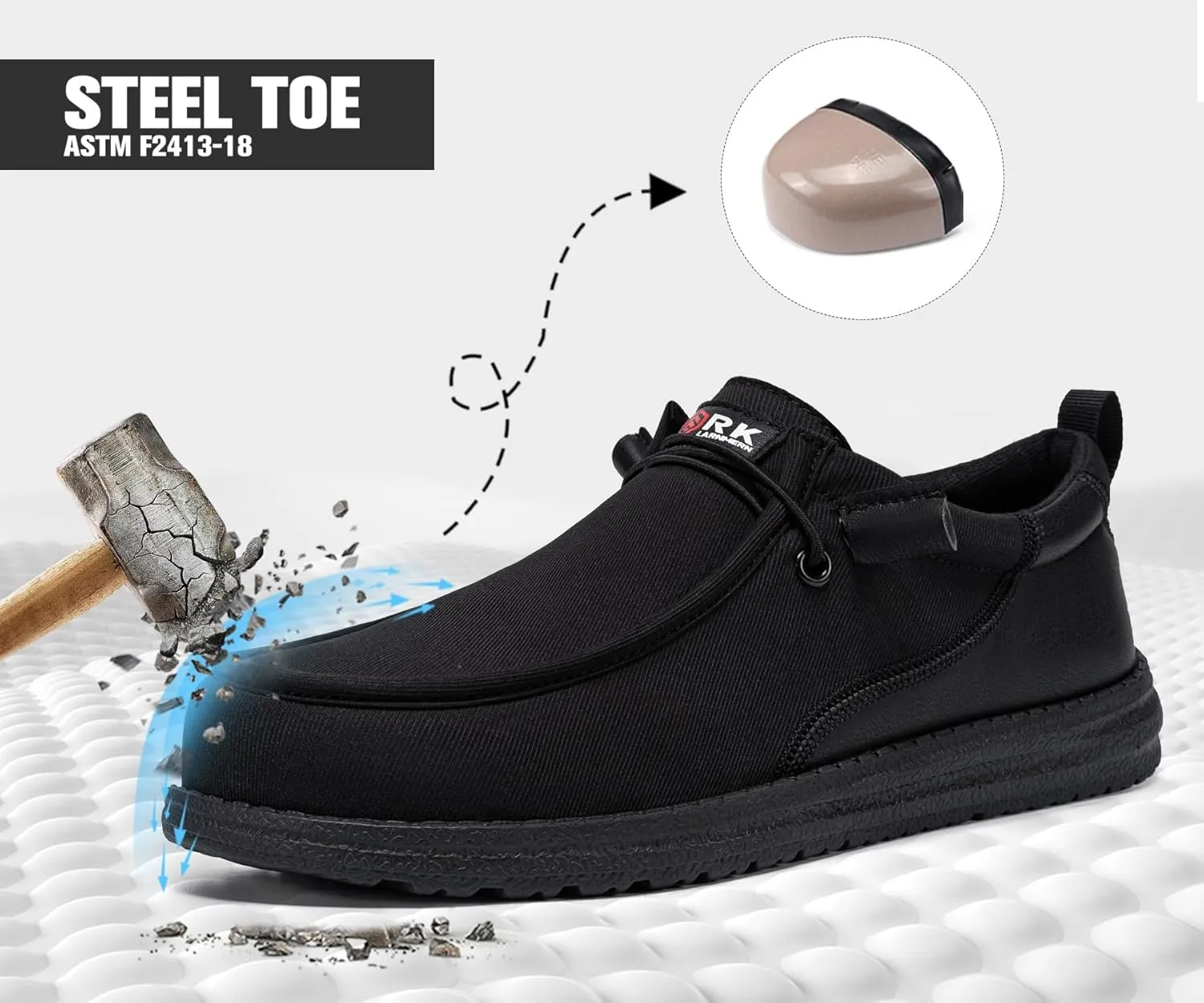LARNMERN Slip On Steel Toe Shoes Men Lightweight Comfortable Lounging Walking Sneakers Steel Toe Loafers
