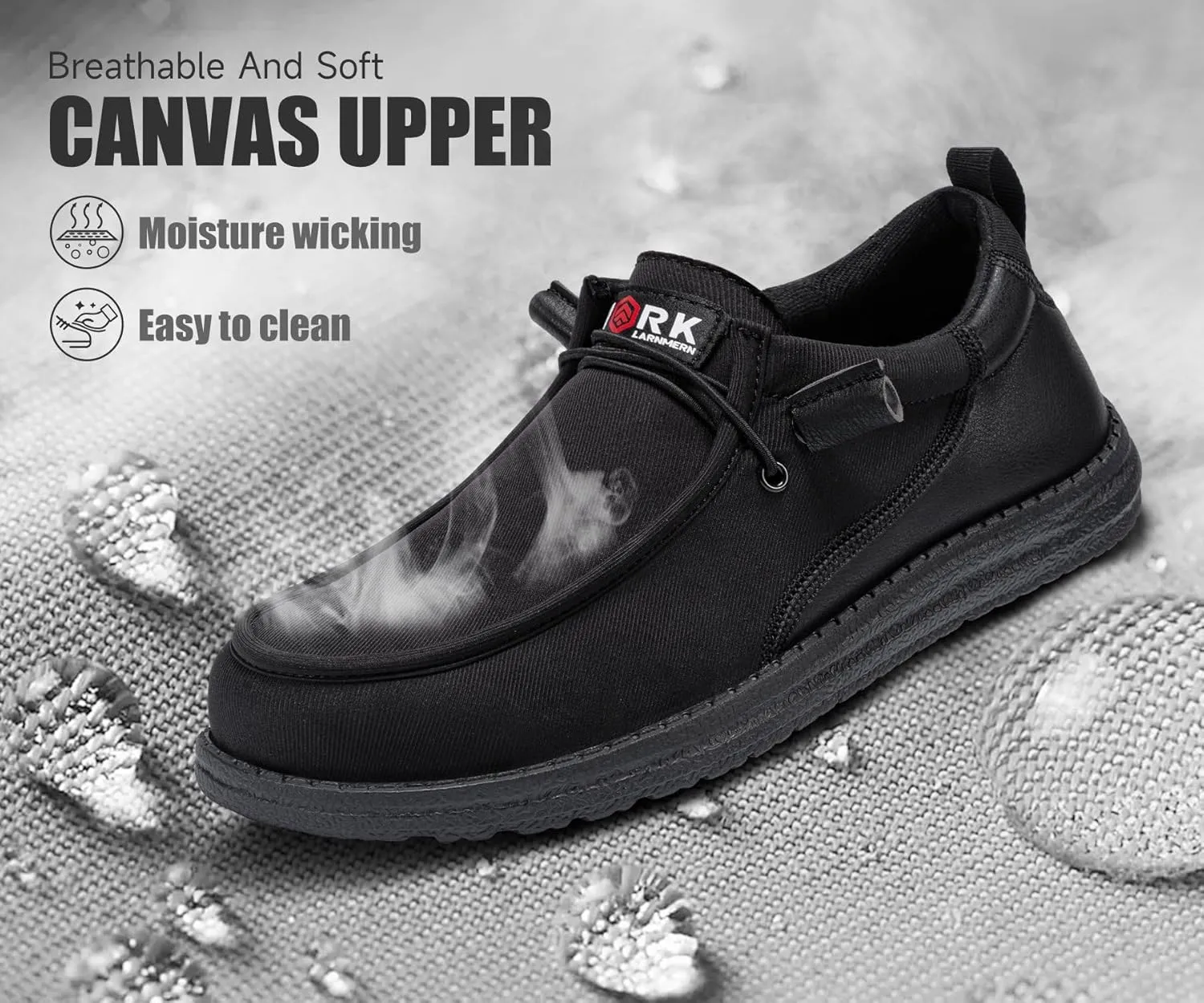 LARNMERN Slip On Steel Toe Shoes Men Lightweight Comfortable Lounging Walking Sneakers Steel Toe Loafers