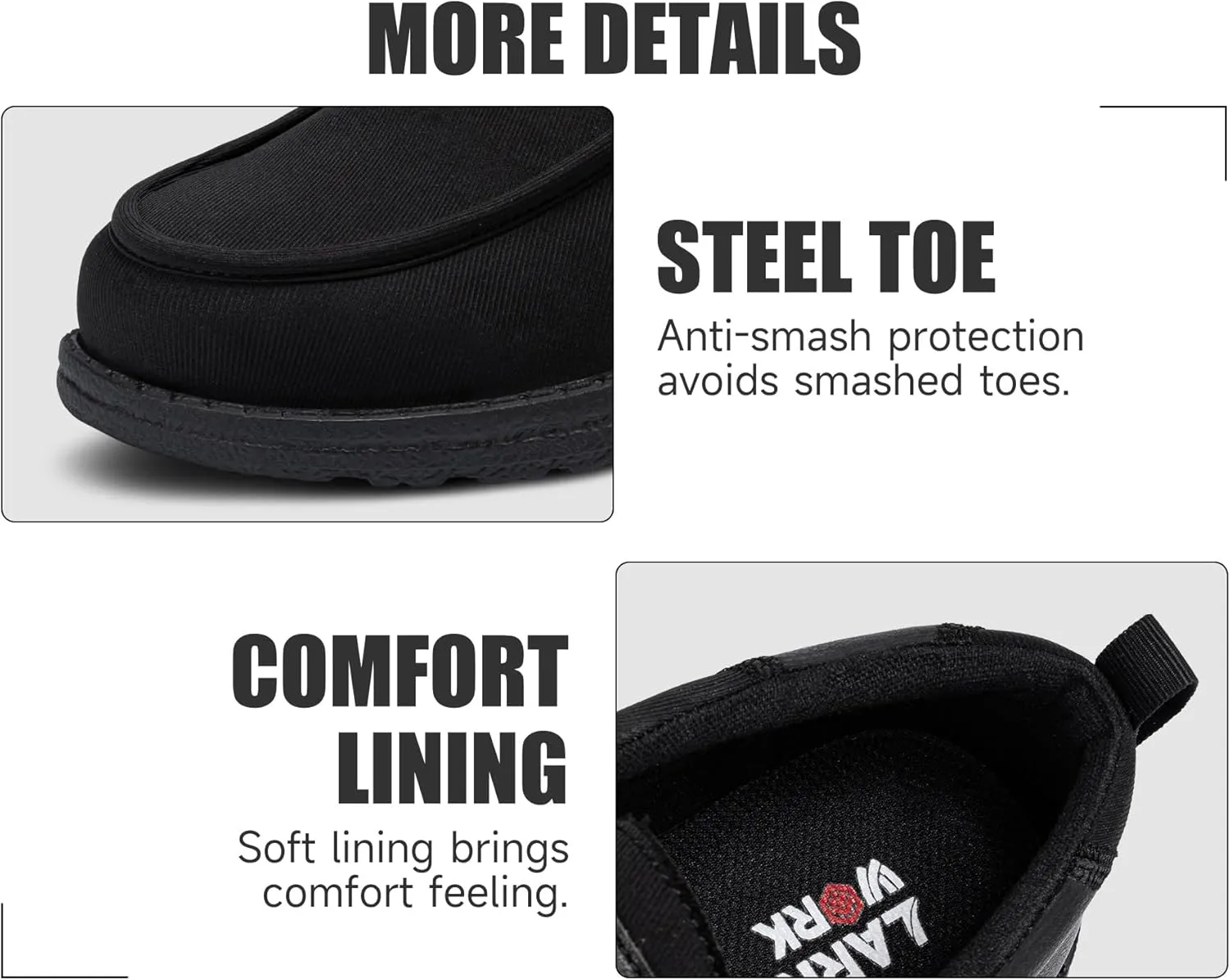 LARNMERN Slip On Steel Toe Shoes Men Lightweight Comfortable Lounging Walking Sneakers Steel Toe Loafers