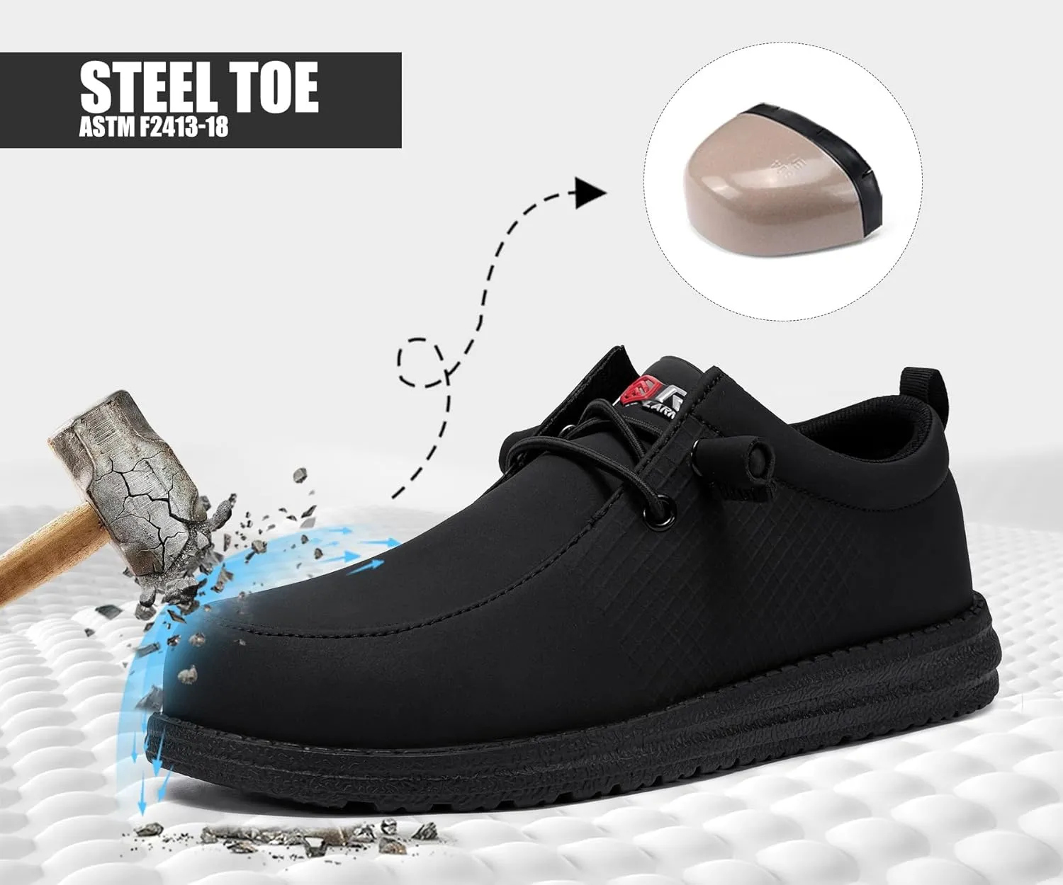 LARNMERN Steel Toe Loafers Women Lightweight Comfortable Slip On Walking Casual Flats Sneakers Work Safety Shoes