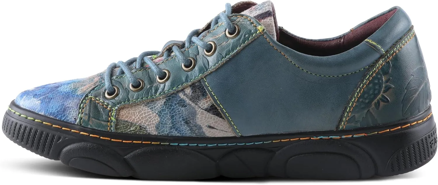 L'Artiste by Spring Step Women's Danli-Bloom Sneaker – Hand-Painted Leather Platform Shoes with Zipper & Lace-Up Closure, Removable Insole, Rainbow Stitching, Comfort Fit Black Multi EU 42/10.5-11
