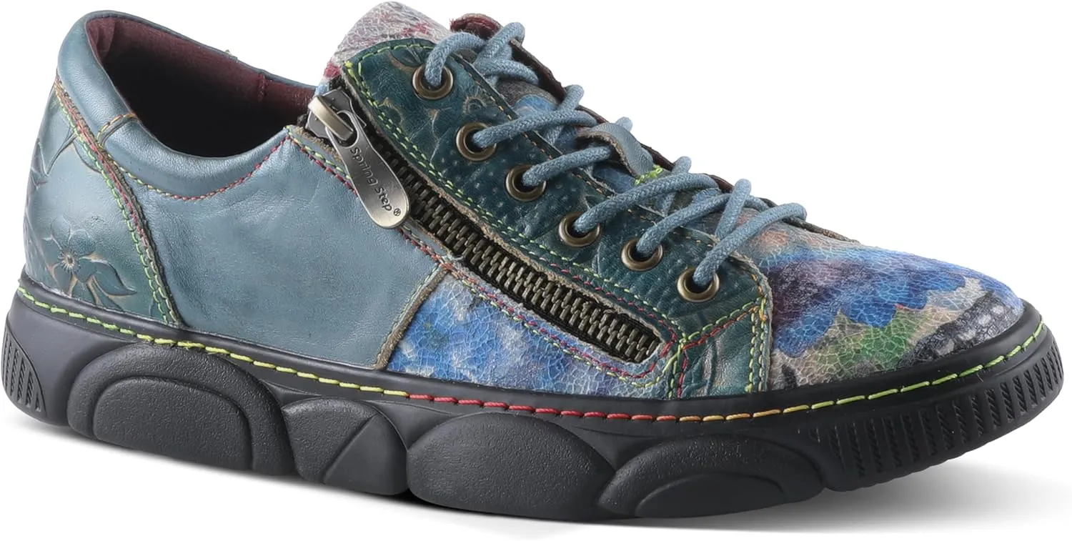 L'Artiste by Spring Step Women's Danli-Bloom Sneaker – Hand-Painted Leather Platform Shoes with Zipper & Lace-Up Closure, Removable Insole, Rainbow Stitching, Comfort Fit Black Multi EU 42/10.5-11