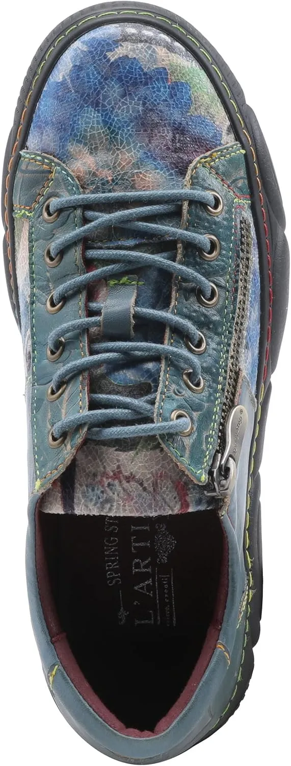 L'Artiste by Spring Step Women's Danli-Bloom Sneaker – Hand-Painted Leather Platform Shoes with Zipper & Lace-Up Closure, Removable Insole, Rainbow Stitching, Comfort Fit Black Multi EU 42/10.5-11
