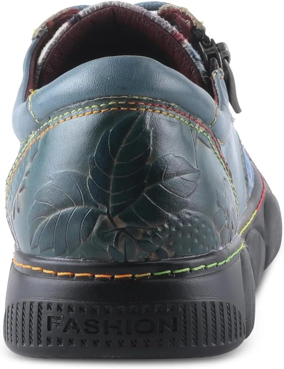 L'Artiste by Spring Step Women's Danli-Bloom Sneaker – Hand-Painted Leather Platform Shoes with Zipper & Lace-Up Closure, Removable Insole, Rainbow Stitching, Comfort Fit Black Multi EU 42/10.5-11