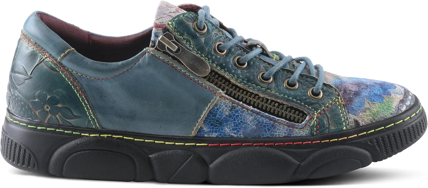 L'Artiste by Spring Step Women's Danli-Bloom Sneaker – Hand-Painted Leather Platform Shoes with Zipper & Lace-Up Closure, Removable Insole, Rainbow Stitching, Comfort Fit Black Multi EU 42/10.5-11