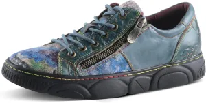 L'Artiste by Spring Step Women's Danli-Bloom Sneaker – Hand-Painted Leather Platform Shoes with Zipper & Lace-Up Closure, Removable Insole, Rainbow Stitching, Comfort Fit Black Multi EU 42/10.5-11