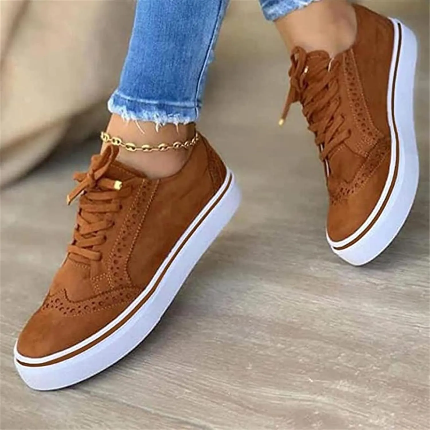 Lausiuoe Women's Fashion Sneakers Slip On Low Top Leather Shoes Casual Lightweight Comfortable Walking Flat Loafers