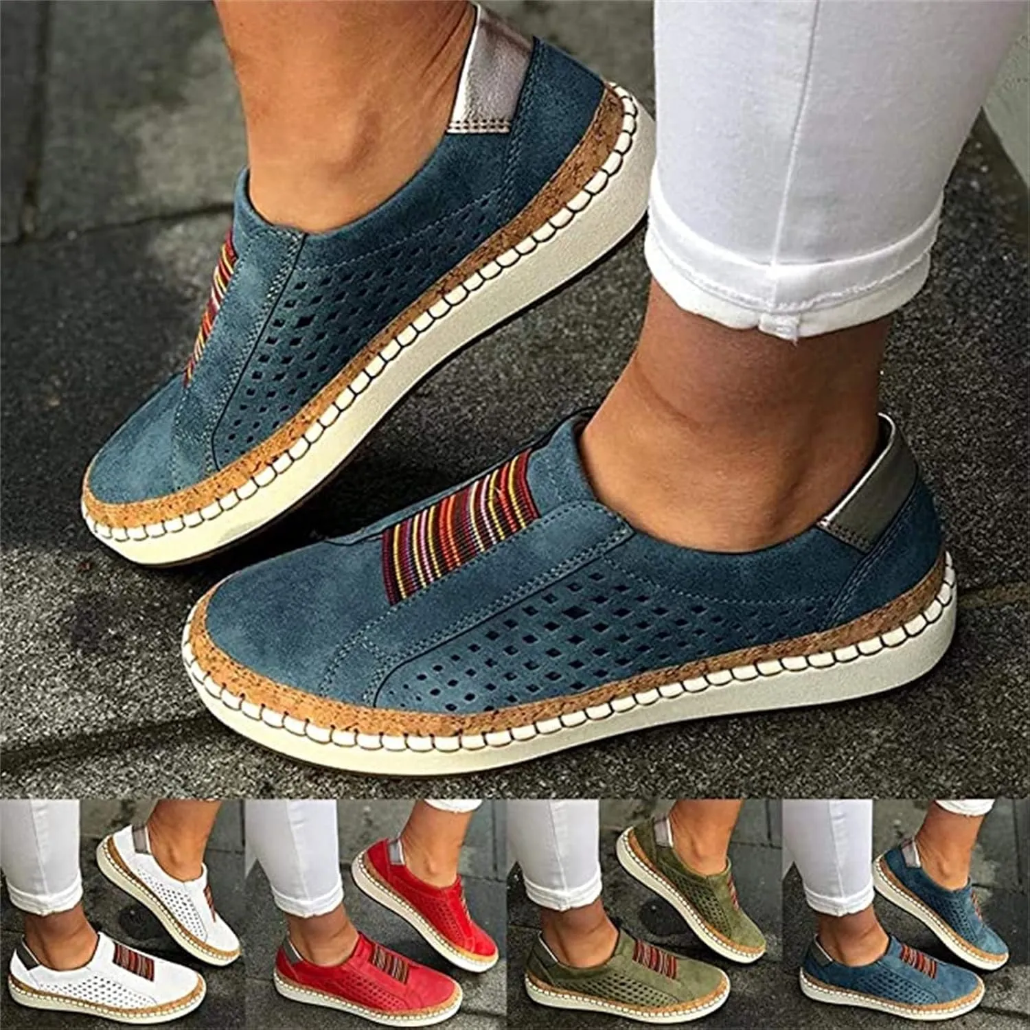 Lausiuoe Women's Fashion Sneakers Slip On Low Top Leather Shoes Casual Lightweight Comfortable Walking Flat Loafers