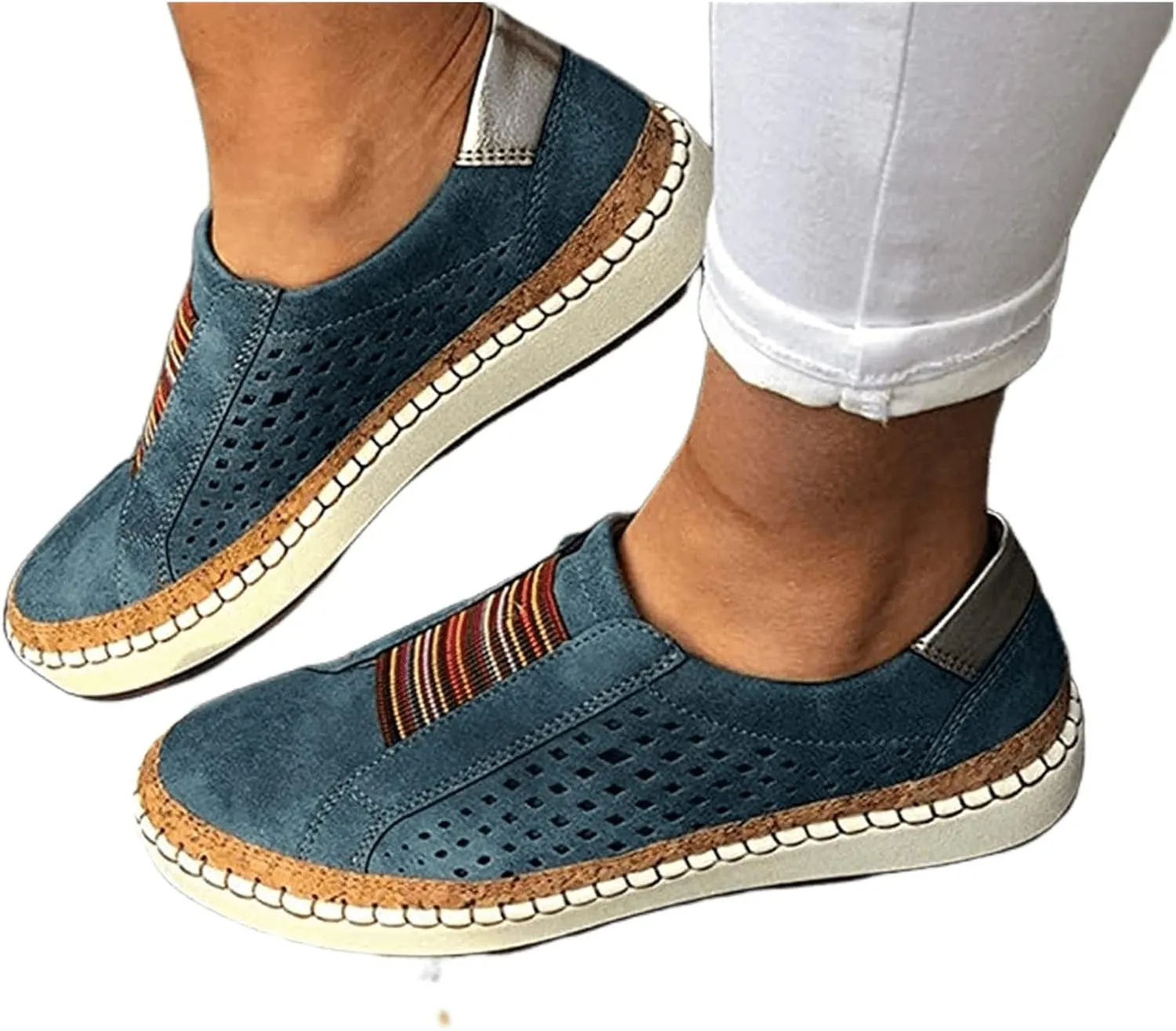 Lausiuoe Women's Fashion Sneakers Slip On Low Top Leather Shoes Casual Lightweight Comfortable Walking Flat Loafers