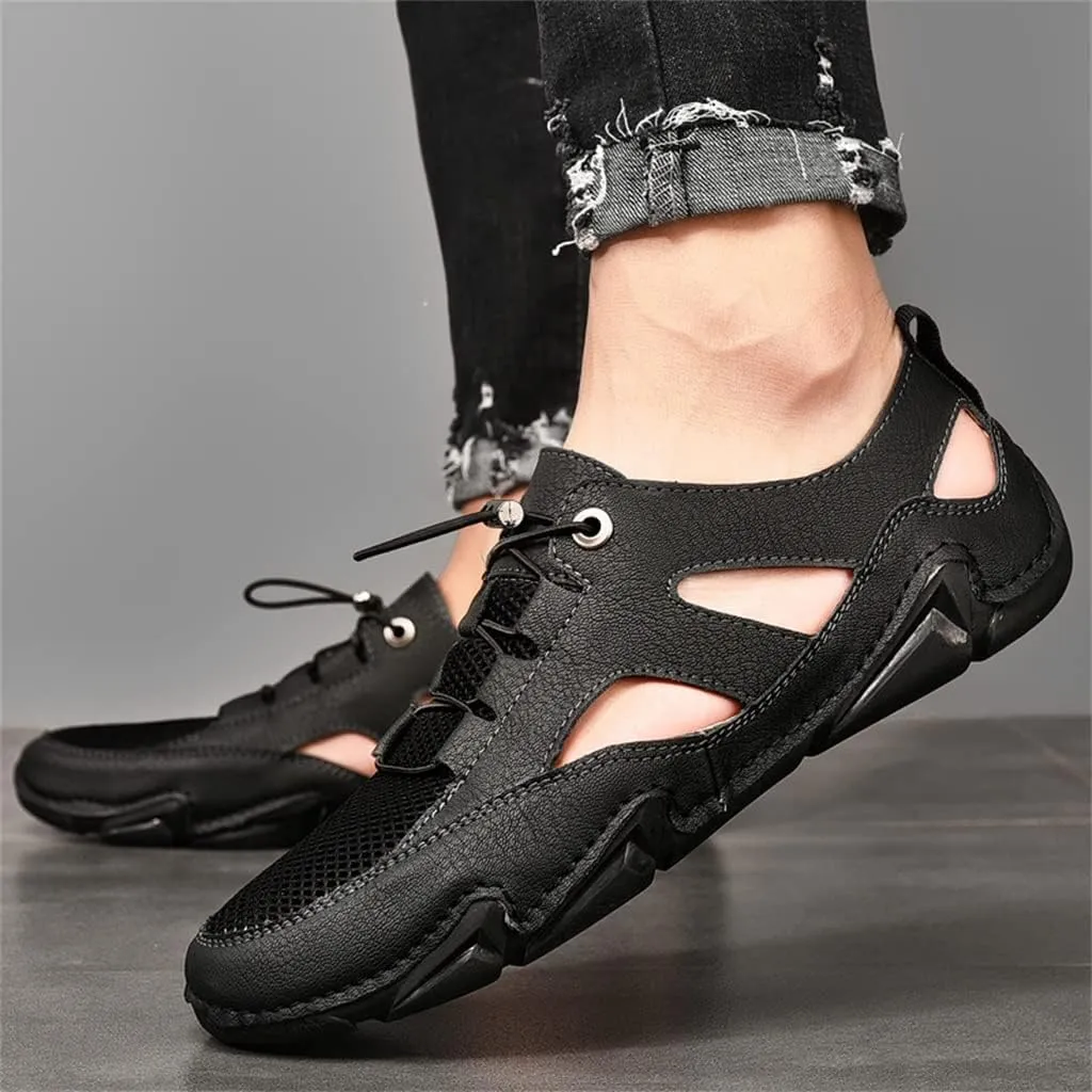 Leather Mens Sandals Breathable Mesh Casual Shoes Men Outdoor Beach Sandals Men Slippers(40)