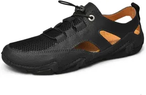 Leather Mens Sandals Breathable Mesh Casual Shoes Men Outdoor Beach Sandals Men Slippers(40)