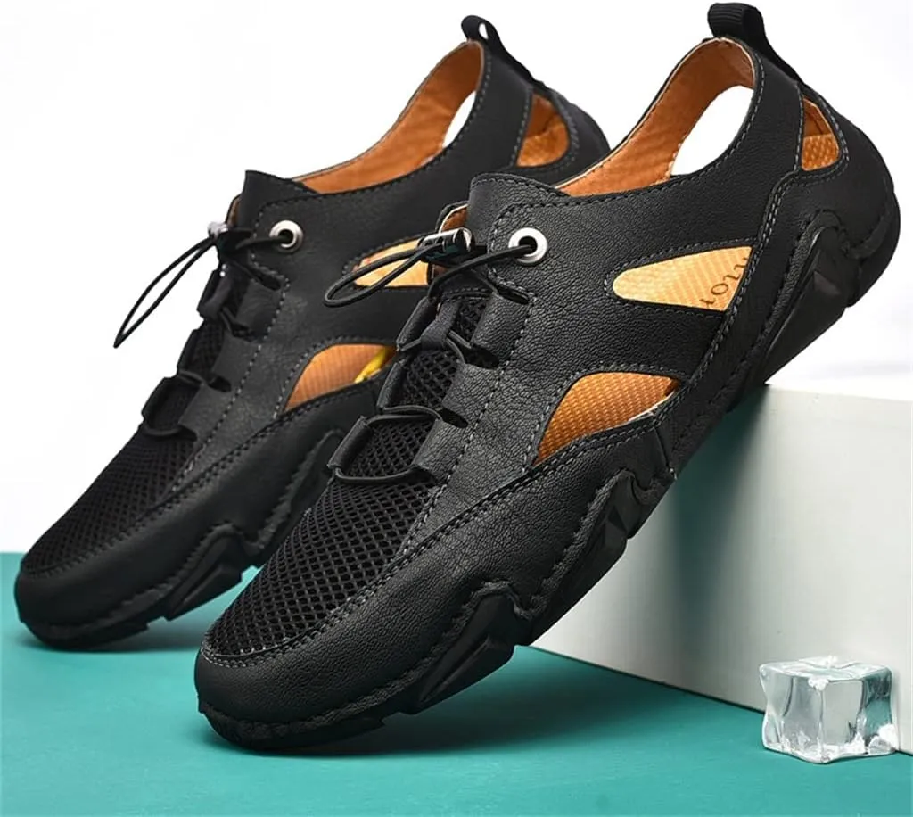 Leather Mens Sandals Breathable Mesh Casual Shoes Men Outdoor Beach Sandals Men Slippers(40)