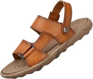 Leather Men's Sandals Outdoor Non-Slip Men's Beach Sandals Shoes Fashion Sneakers(D,38 Code)