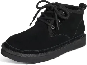 Litfun Fur Lined Ankle Boots for Women Genuine Suede Mini Booties Short Lace Up Snow Boots