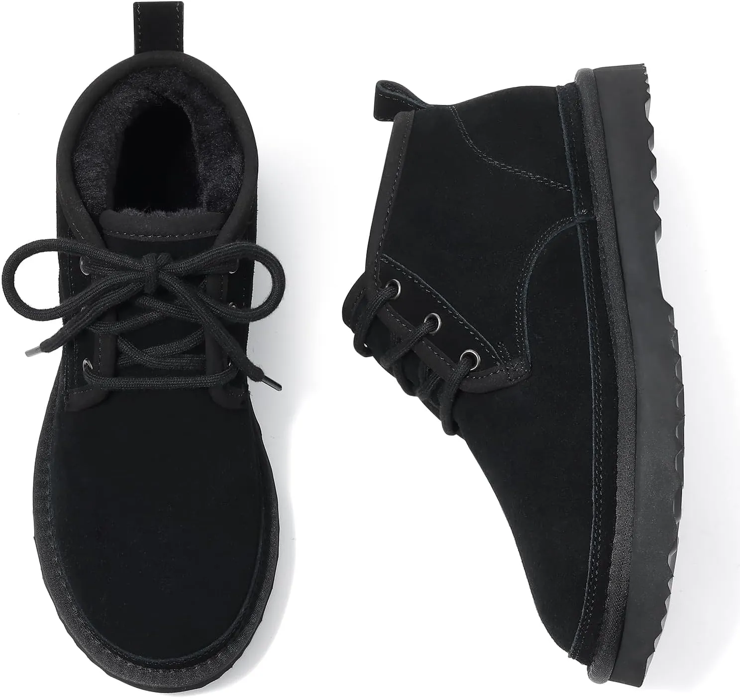 Litfun Fur Lined Ankle Boots for Women Genuine Suede Mini Booties Short Lace Up Snow Boots