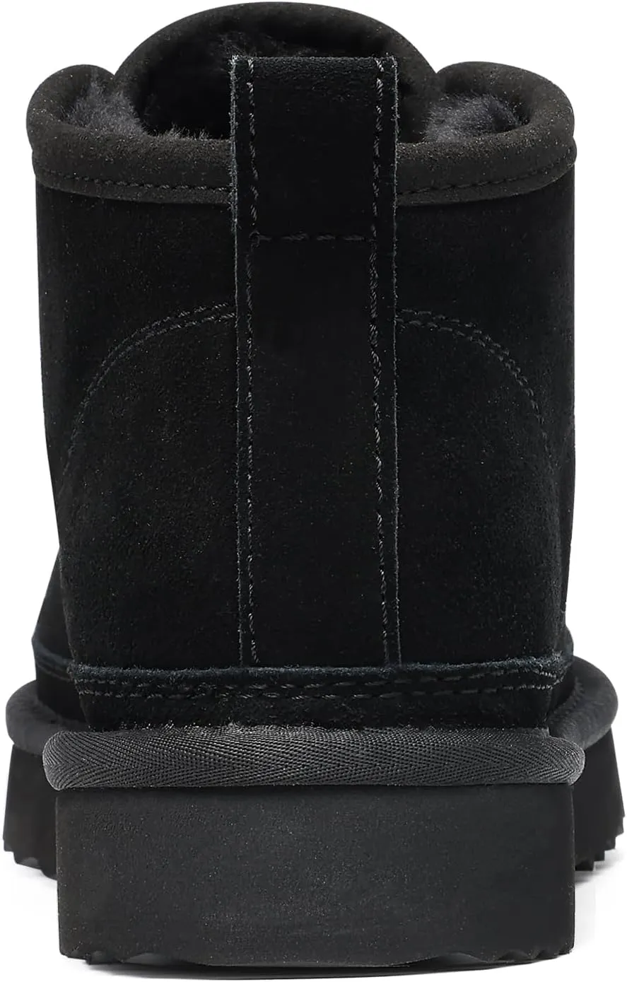 Litfun Fur Lined Ankle Boots for Women Genuine Suede Mini Booties Short Lace Up Snow Boots