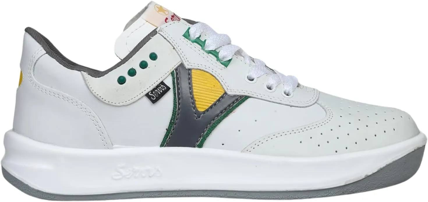 Low Top Trainers White Yellow Green Athleisure Shoes Men Low Top Sneakers, PU Sole, Cushioned Insole, Lace-Up Design – Comfortable Walking & Casual Fitness Shoes, Servis Cheetah