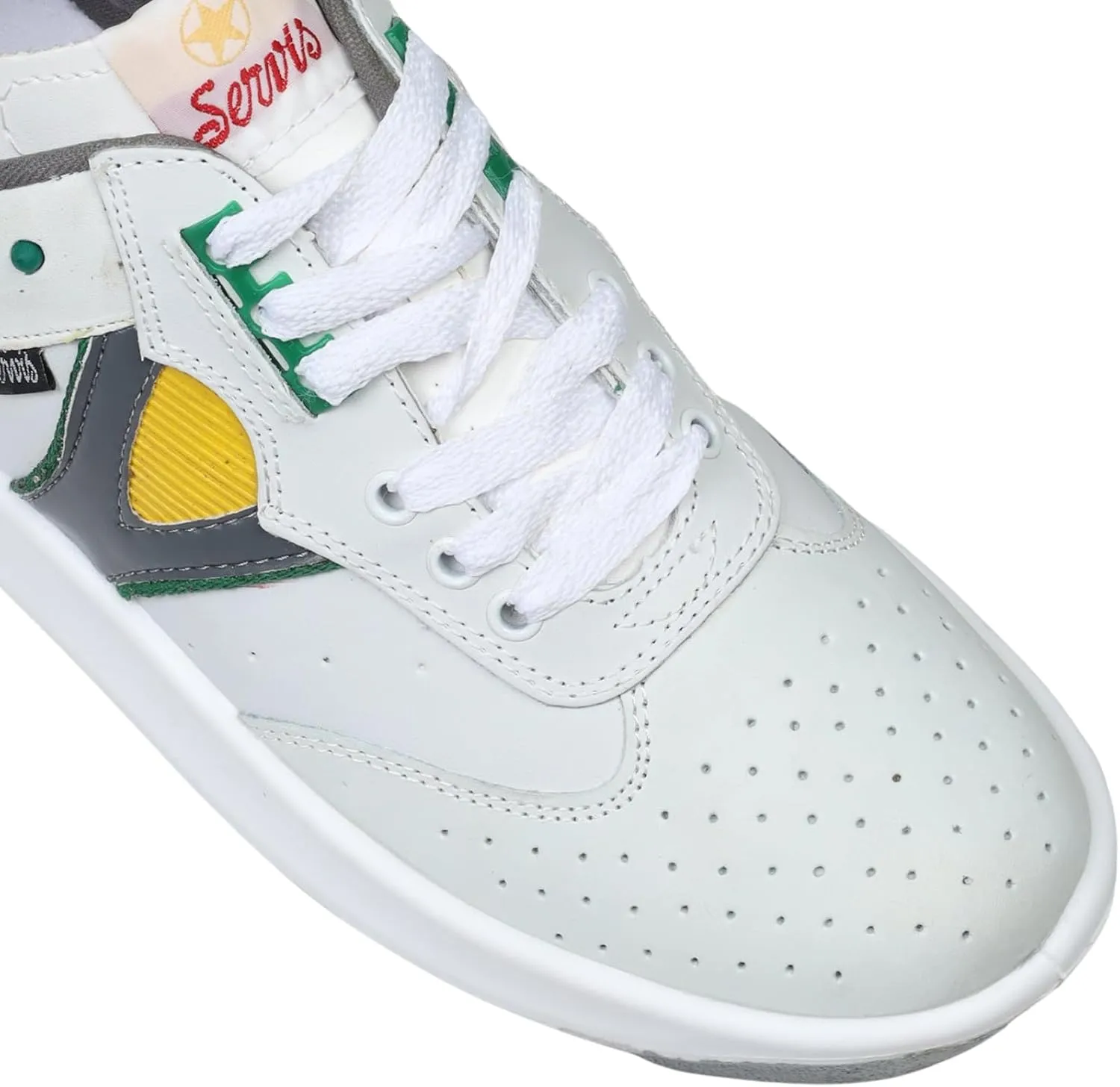 Low Top Trainers White Yellow Green Athleisure Shoes Men Low Top Sneakers, PU Sole, Cushioned Insole, Lace-Up Design – Comfortable Walking & Casual Fitness Shoes, Servis Cheetah