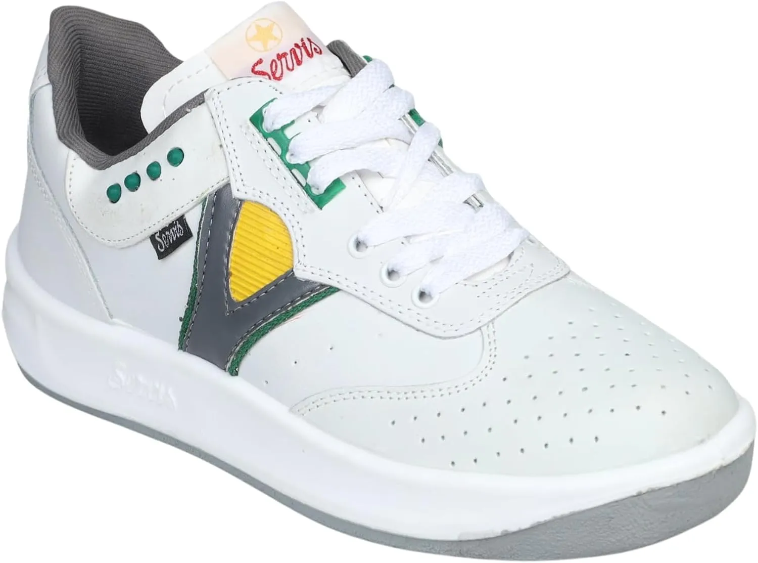 Low Top Trainers White Yellow Green Athleisure Shoes Men Low Top Sneakers, PU Sole, Cushioned Insole, Lace-Up Design – Comfortable Walking & Casual Fitness Shoes, Servis Cheetah