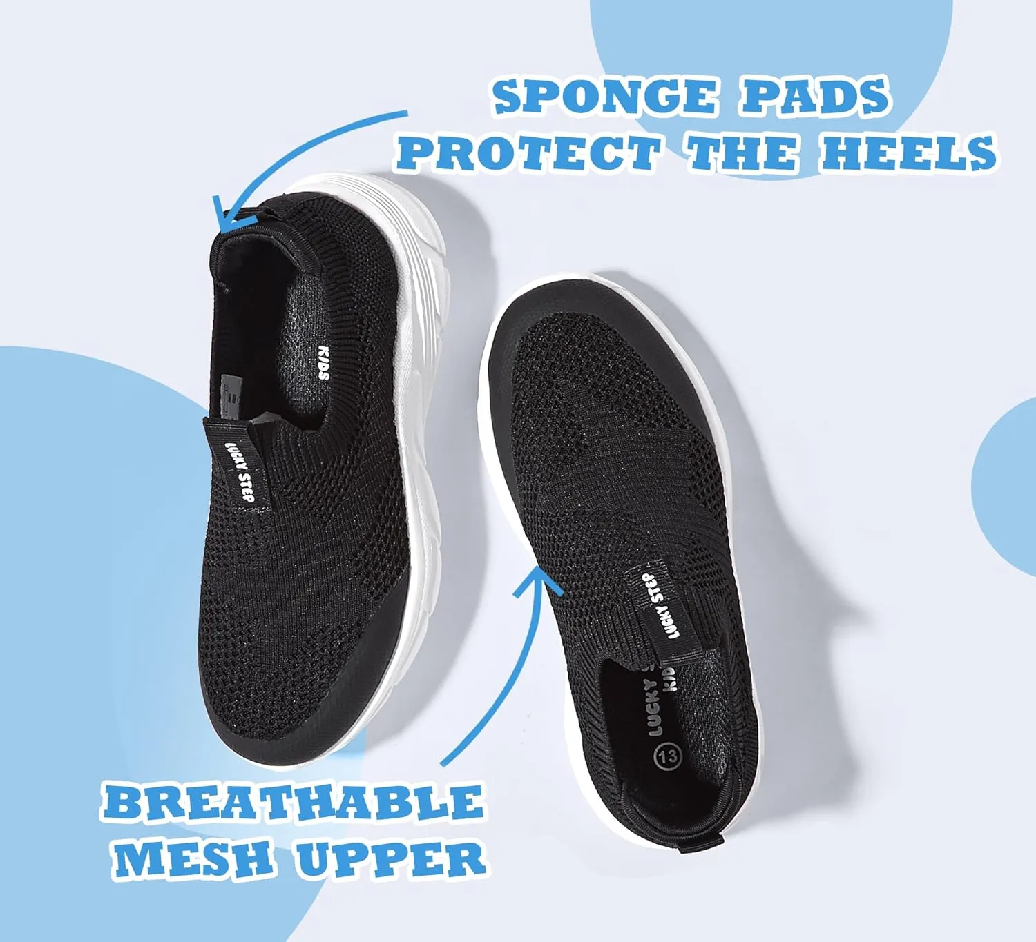 LUCKY STEP Boys Girls Slip On Sneakers Breathable Mesh Walking Shoes Lightweight Casual Running Athletic for Little Kids