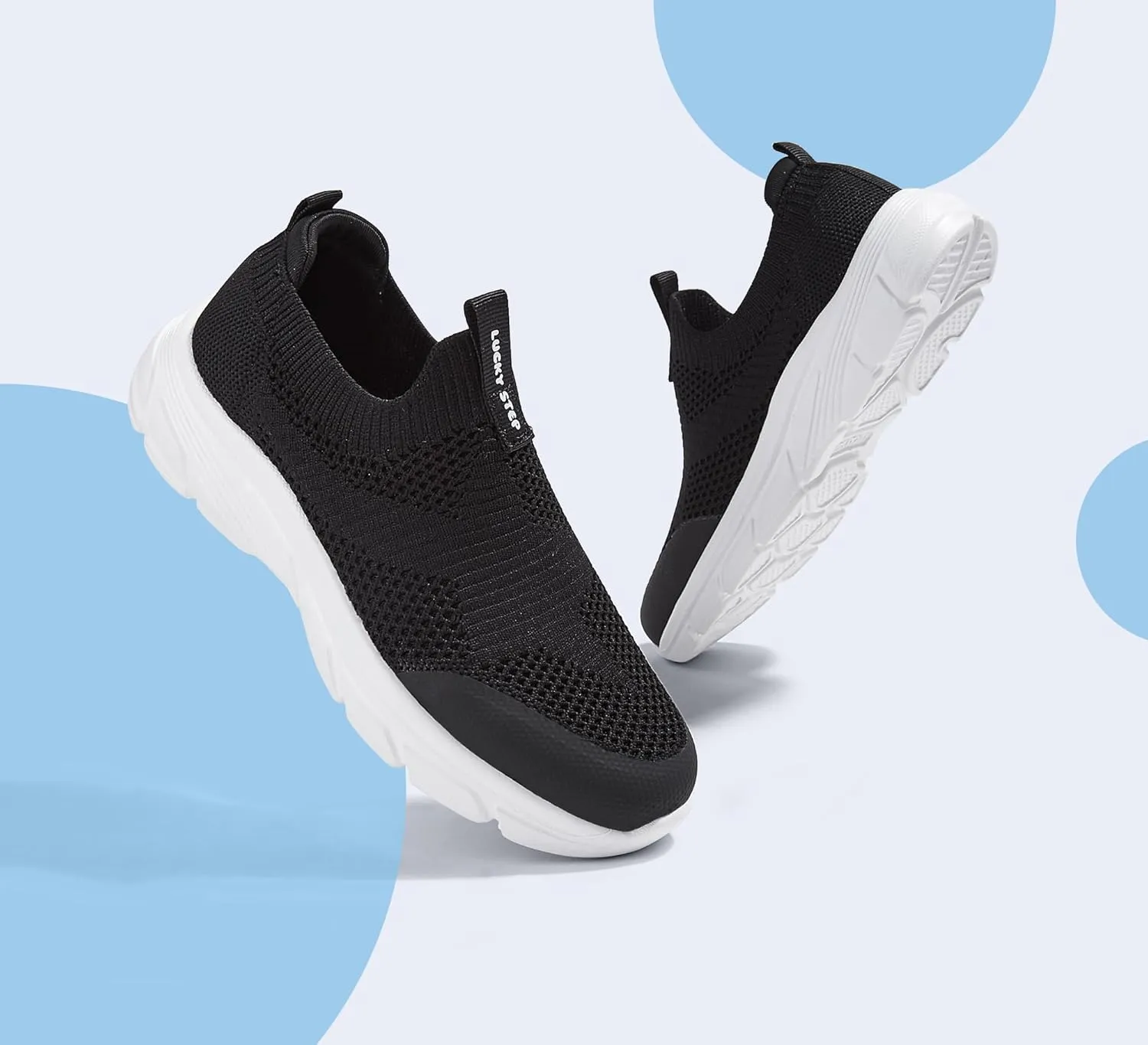 LUCKY STEP Boys Girls Slip On Sneakers Breathable Mesh Walking Shoes Lightweight Casual Running Athletic for Little Kids
