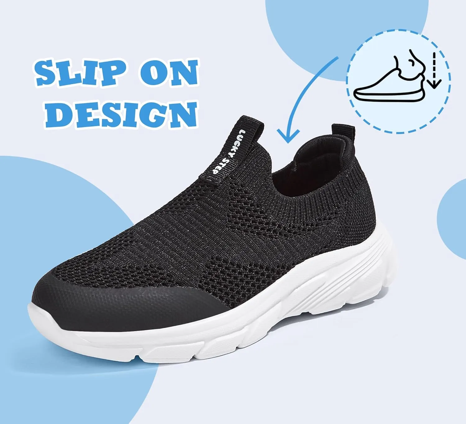 LUCKY STEP Boys Girls Slip On Sneakers Breathable Mesh Walking Shoes Lightweight Casual Running Athletic for Little Kids