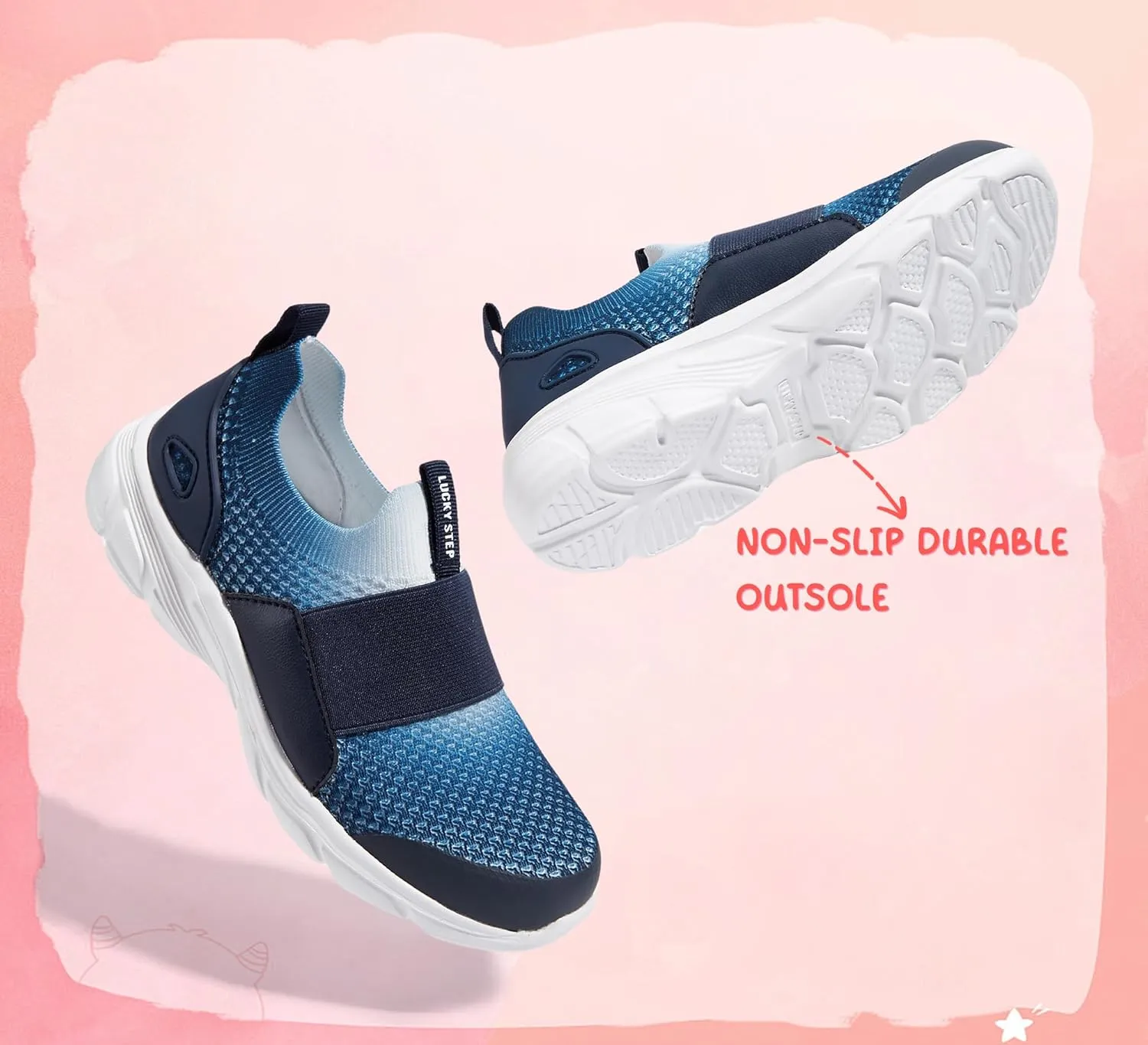 LUCKY STEP Little Kids Sneakers Breathable Mesh Walking Shoes Slip On Lightweight Athletic Trainers for Boys Girls