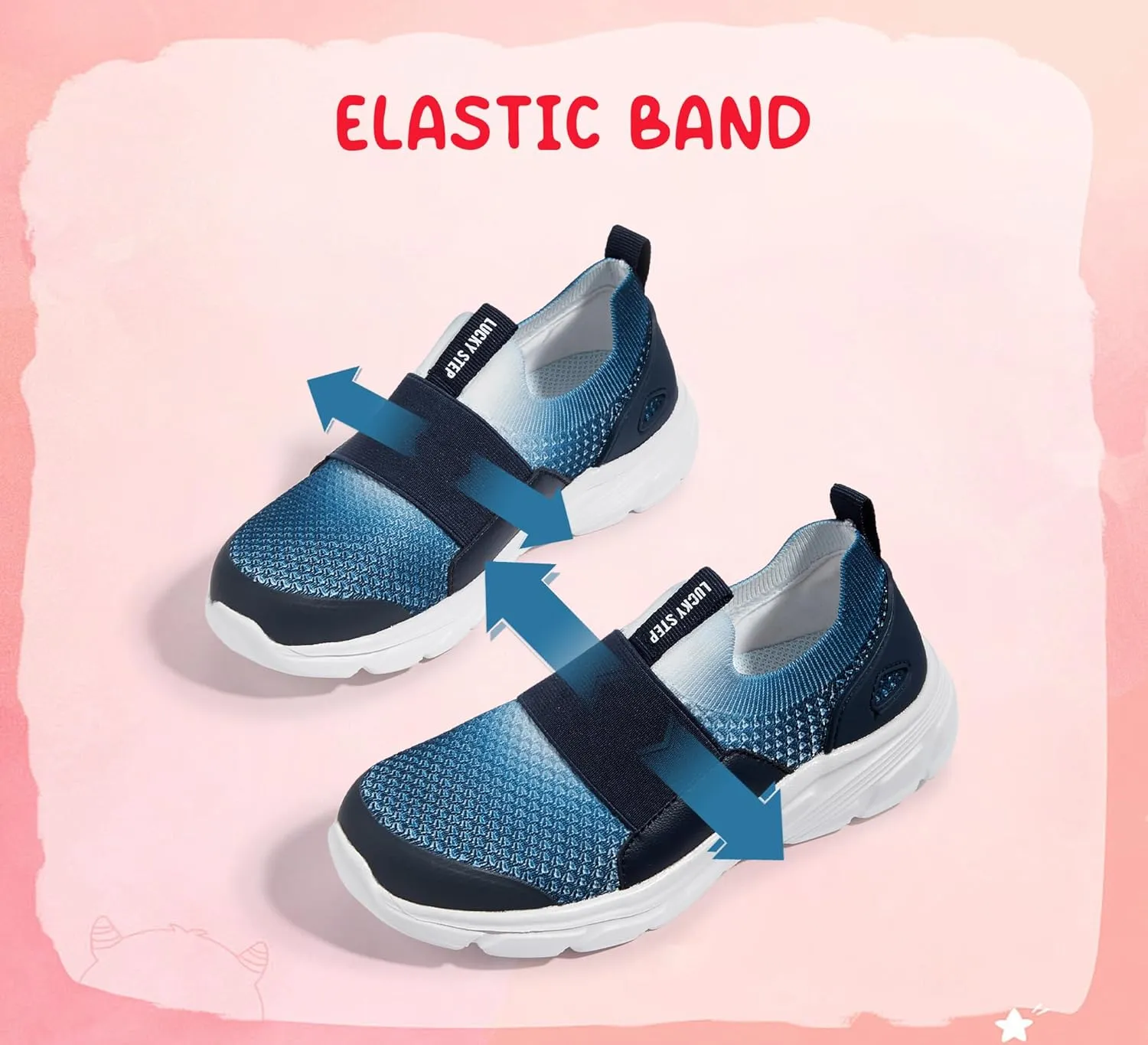 LUCKY STEP Little Kids Sneakers Breathable Mesh Walking Shoes Slip On Lightweight Athletic Trainers for Boys Girls