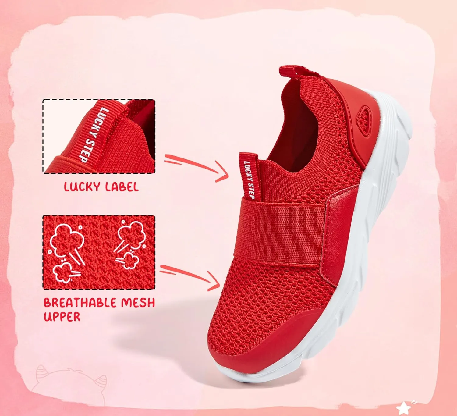 LUCKY STEP Little Kids Sneakers Breathable Mesh Walking Shoes Slip On Lightweight Athletic Trainers for Boys Girls