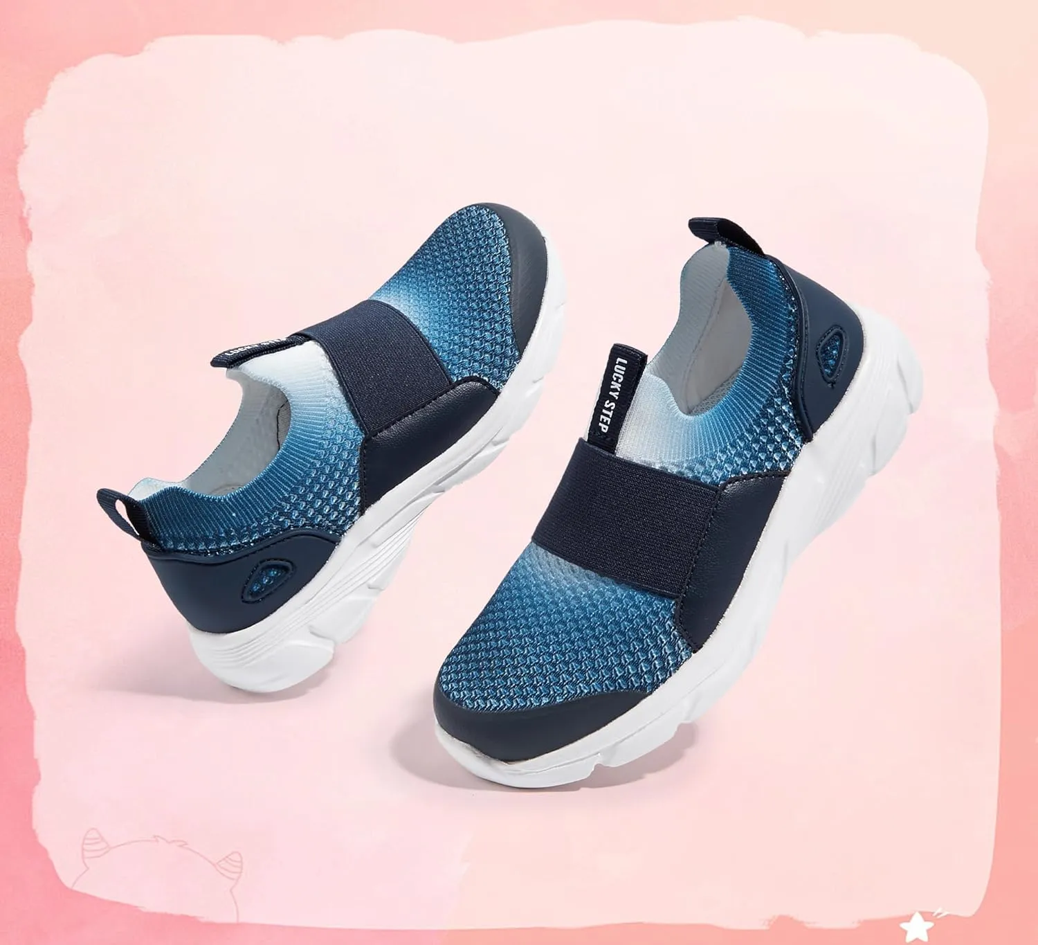 LUCKY STEP Little Kids Sneakers Breathable Mesh Walking Shoes Slip On Lightweight Athletic Trainers for Boys Girls