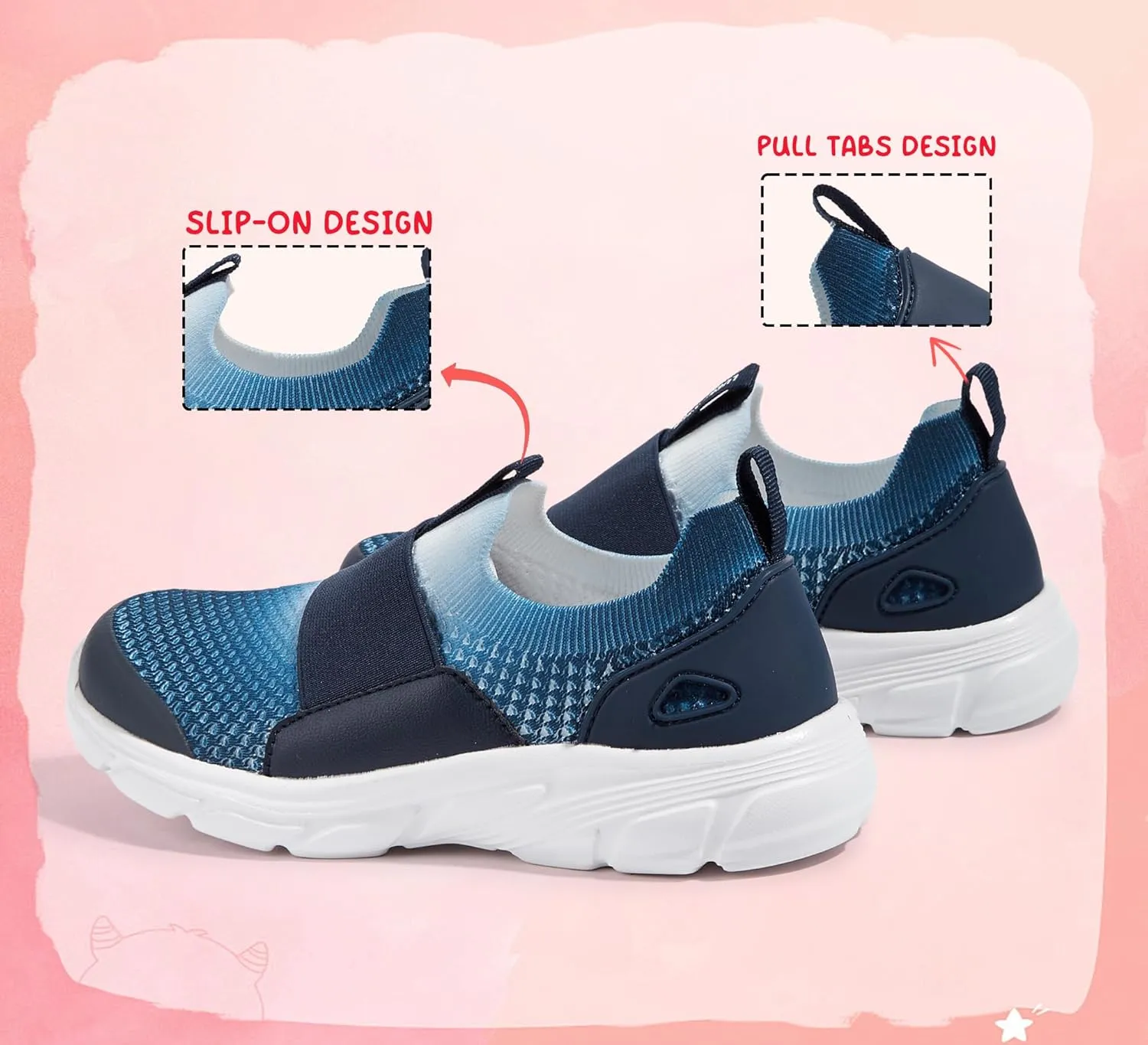 LUCKY STEP Little Kids Sneakers Breathable Mesh Walking Shoes Slip On Lightweight Athletic Trainers for Boys Girls